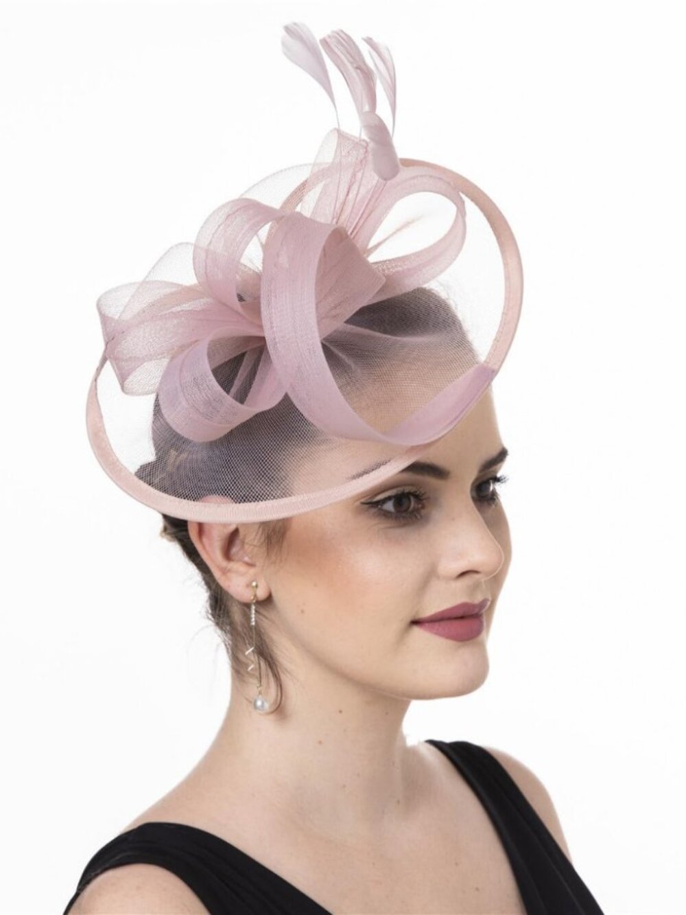 Women Fascinator Hair Clip Feather Flower Wedding Party Hat  Sz1-Pink